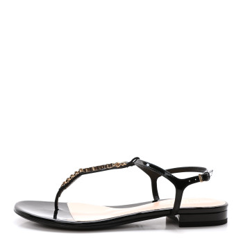 GUCCI Patent Signoria Thong Sandals 37.5 Black