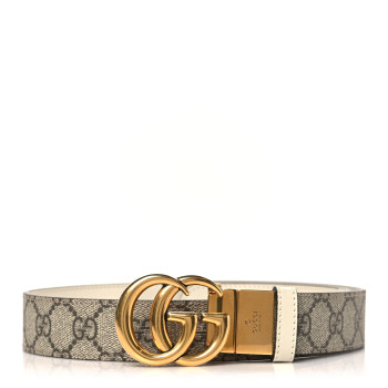 GUCCI GG Supreme Monogram Plutone Calfskin Double G Reversible 30mm Belt 70 28 Beige Ebony Mystic White
