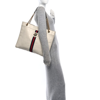 GUCCI Suede Calfskin Large Rajah Chain Tote White