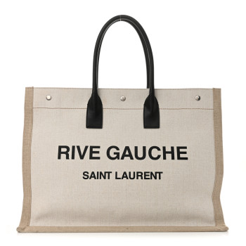 SAINT LAURENT Linen Calfskin Rive Gauche Tote Optic White
