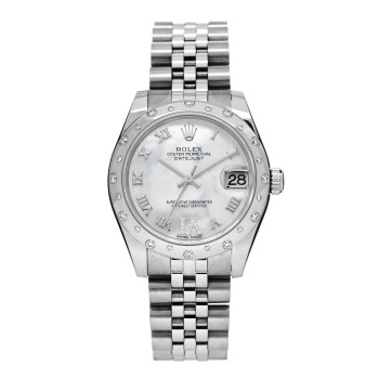 ROLEX Stainless Steel 18K White Gold Diamond Mother of Pearl 31mm Oyster Perpetual Datejust Watch Roman 178344