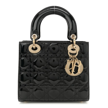 CHRISTIAN DIOR Patent Cannage Small Lady Dior Black