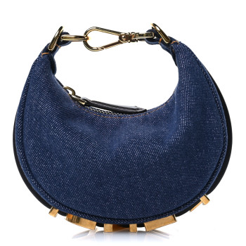 FENDI Denim Shiny Nappa Nano Fendigraphy Hobo Charm Blue Moro