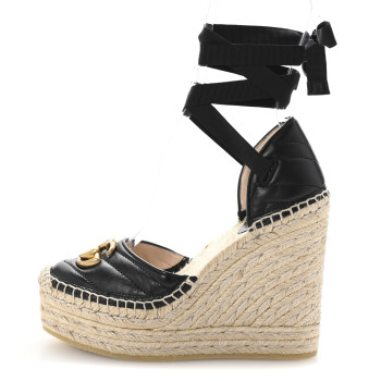 GUCCI Nappa Matelasse GG Marmont Ankle Wrap Platform 35/120mm Espadrille Wedges 35 Black