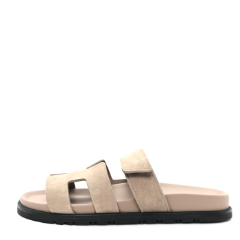 HERMES Suede Goatskin Womens Chypre Sandals 37 Beige Sable
