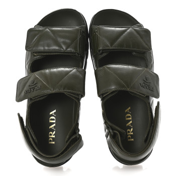PRADA Nappa Quilted Padded Slingback Sandals 35.5 Militare