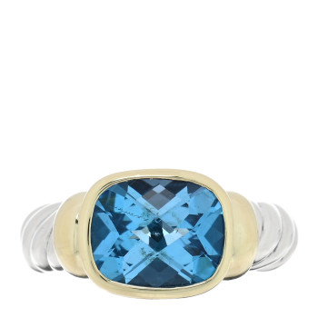 DAVID YURMAN Sterling Silver 14K Yellow Gold Blue Topaz 10mm Noblesse Ring 50 5.5