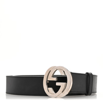 GUCCI Calfskin Interlocking G Belt 90 36 Black