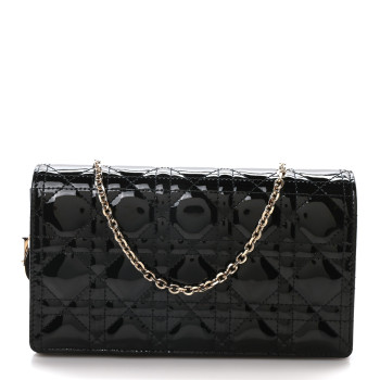 CHRISTIAN DIOR Patent Cannage Lady Dior Pouch Black