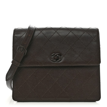CHANEL Caviar Diamond Stitched Flap Shoulder Bag Dark Brown