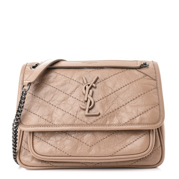 SAINT LAURENT Crinkled Calfskin Matelasse Monogram Baby Niki Chain Satchel Light Taupe