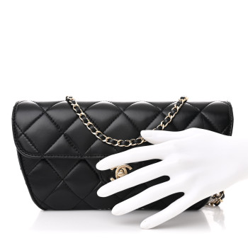 CHANEL Lambskin Quilted Flap Clutch Bag With Chain Black