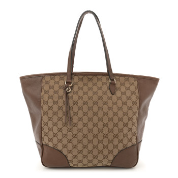 GUCCI Monogram Medium Bree Zippered Tote Beige Tabacco