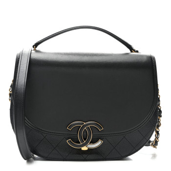 CHANEL Shiny Calfskin Goatskin Quilted Medium Coco Curve Messenger Flap Black