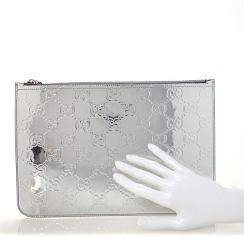 GUCCI Guccissima Mirror Effect GG Pouch Silver