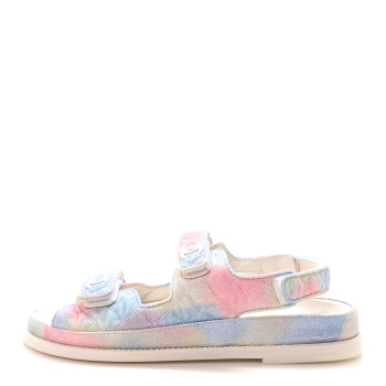 CHANEL Printed Fabric Quilted Dad Sandals 40.5 Green Pink Blue