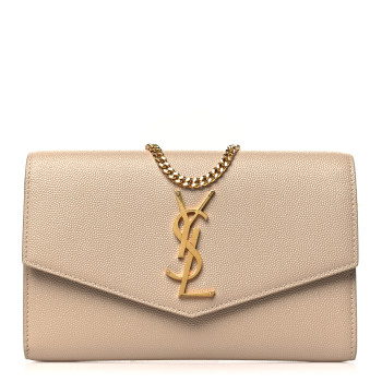 SAINT LAURENT Grain De Poudre Monogram Uptown Chain Wallet Dark Beige