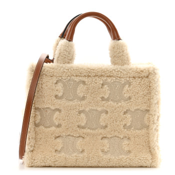 CELINE Shearling Calfskin Triomphe Small Cabas Thais Natural Tan