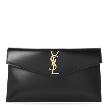 SAINT LAURENT Smooth Shiny Calfskin Monogram Uptown Pouch Black