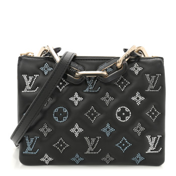 LOUIS VUITTON Lambskin Swarovski Crysta Embossed Monogram Coussin BB Black
