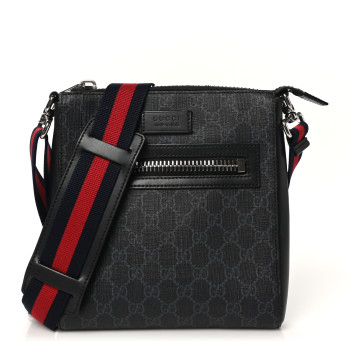 GUCCI GG Supreme Monogram Web Small Flat Messenger Bag Black Grey