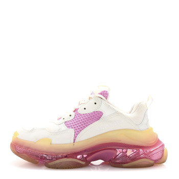 BALENCIAGA Fabric Mesh Clear Sole Womens Triple S Sneakers 40 White Pink
