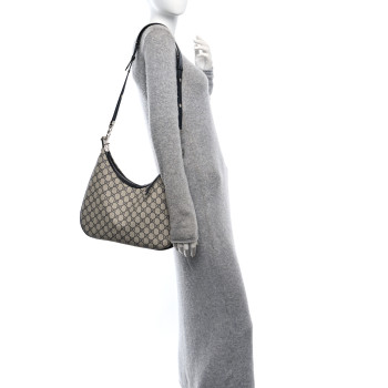 GUCCI GG Supreme Monogram Textured Calfskin Web Large Attache Shoulder Bag Beige Blue