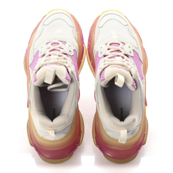 BALENCIAGA Fabric Mesh Clear Sole Womens Triple S Sneakers 40 White Pink