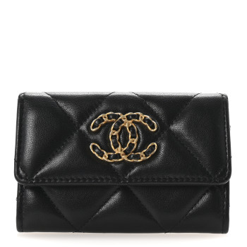 CHANEL Lambskin Quilted Chanel 19 Flap Card Holder Black