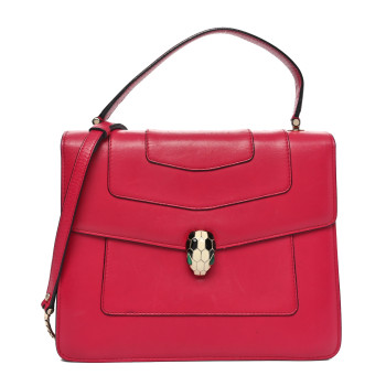 BULGARI Calfskin Large Serpenti Forever Top Handle Pink