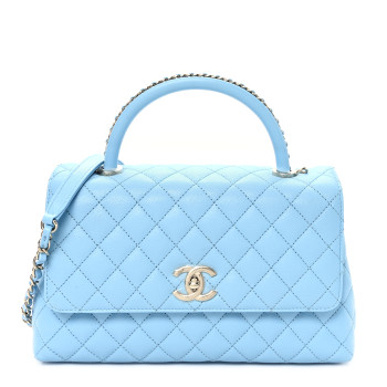CHANEL Caviar Quilted Small Coco Chain Handle Flap Blue