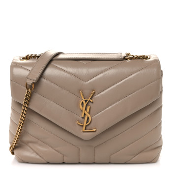 SAINT LAURENT Calfskin Y Quilted Monogram Small Loulou Chain Satchel Dark Beige