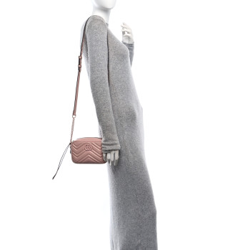 GUCCI Calfskin Matelasse Monochrome Mini GG Marmont Chain Shoulder Bag Perfect Pink