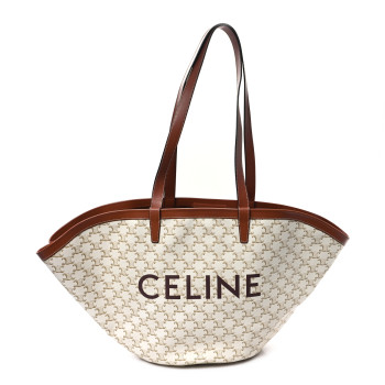 CELINE Calfskin Canvas Triomphe Large Couffin White