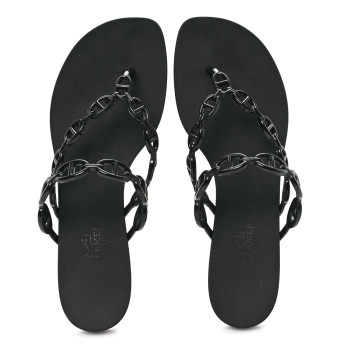 HERMES Rubber Chaine d'Ancre Rivage Sandals 38 Black