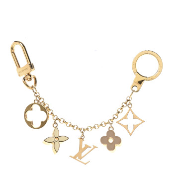 LOUIS VUITTON Brass Enamel Fleur De Monogram Bag Charm Chain Gold