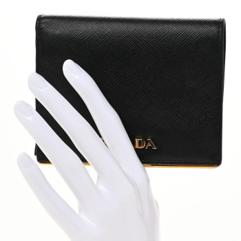 PRADA Saffiano Metal Bi-Fold Wallet Black