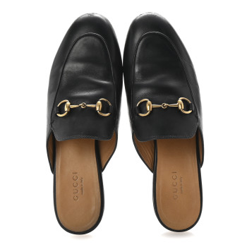 GUCCI Calfskin Womens Princetown Slippers 36.5 Black