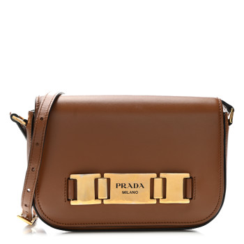 PRADA City Calf Flap Shoulder Bag Cognac