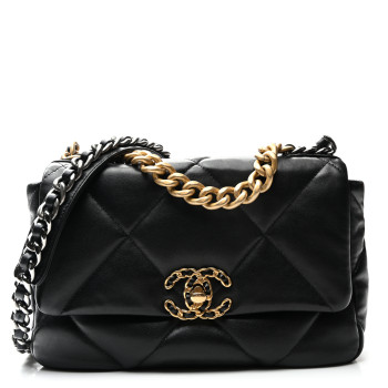 CHANEL Goatskin Quilted Medium Chanel 19 Flap Black