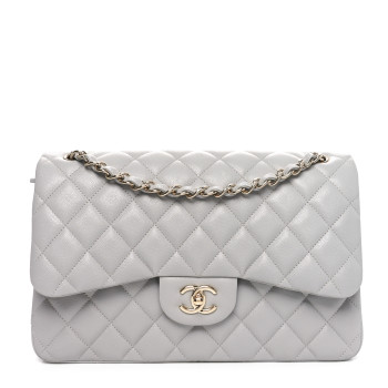 CHANEL Caviar Quilted Jumbo Double Flap Grey