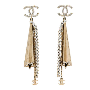 CHANEL Crystal CC Star Drop Earrings Gold