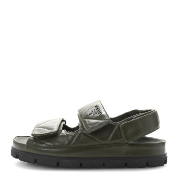 PRADA Nappa Quilted Padded Slingback Sandals 35.5 Militare