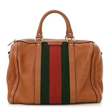 GUCCI Calfskin Vintage Web Medium Boston Tobacco