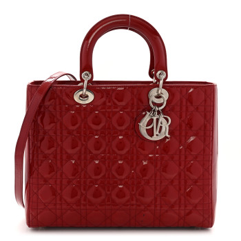 CHRISTIAN DIOR Patent Cannage Large Lady Dior Red