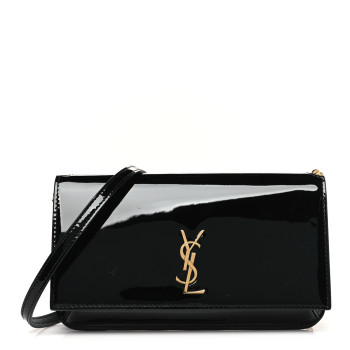 SAINT LAURENT Vernice Diamond Calfskin Monogram Phone Holder Crossbody Black