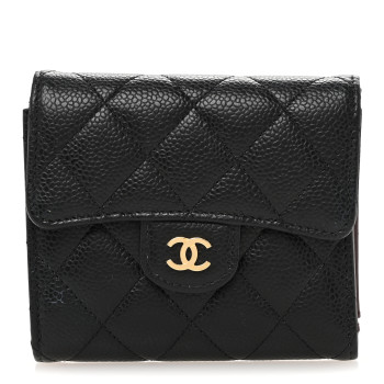 CHANEL Caviar Quilted Compact Flap Wallet Black