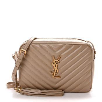 SAINT LAURENT Calfskin Matelasse Monogram Lou Camera Bag Dark Beige
