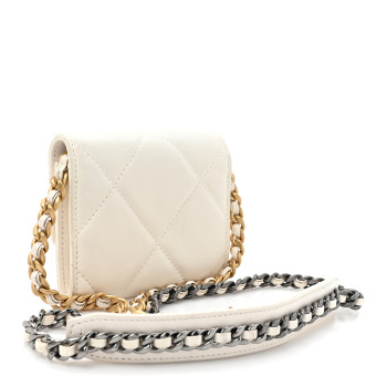 CHANEL Lambskin Quilted Chanel 19 Flap Coin Purse With Chain White