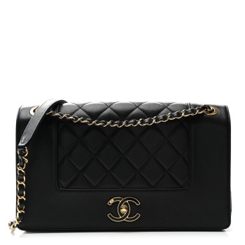 CHANEL Sheepskin Quilted Vintage Mademoiselle Flap Black